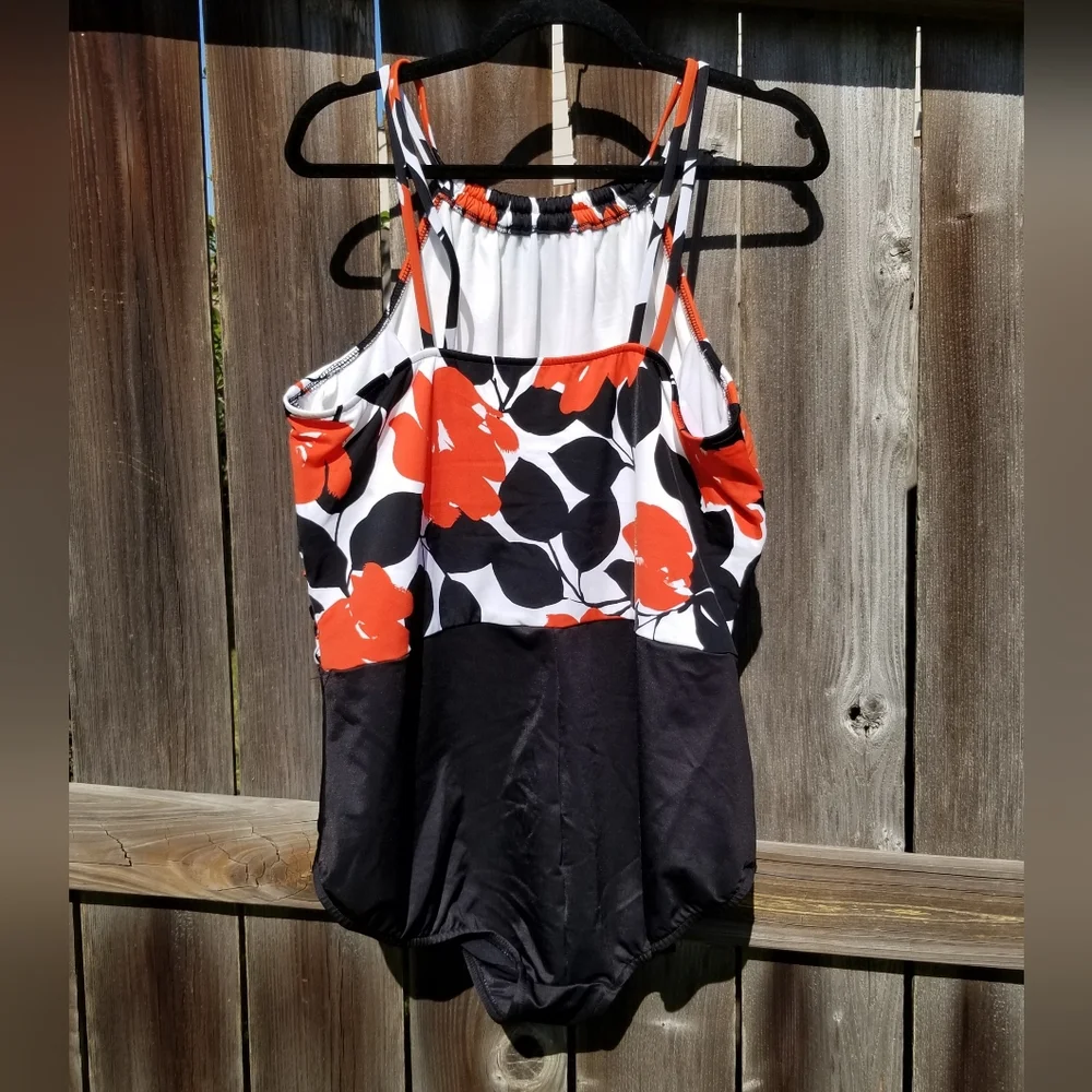 MagicSuit by Miraclesuit One Piece Orange Floral Tropical Swimsuit Size 24W